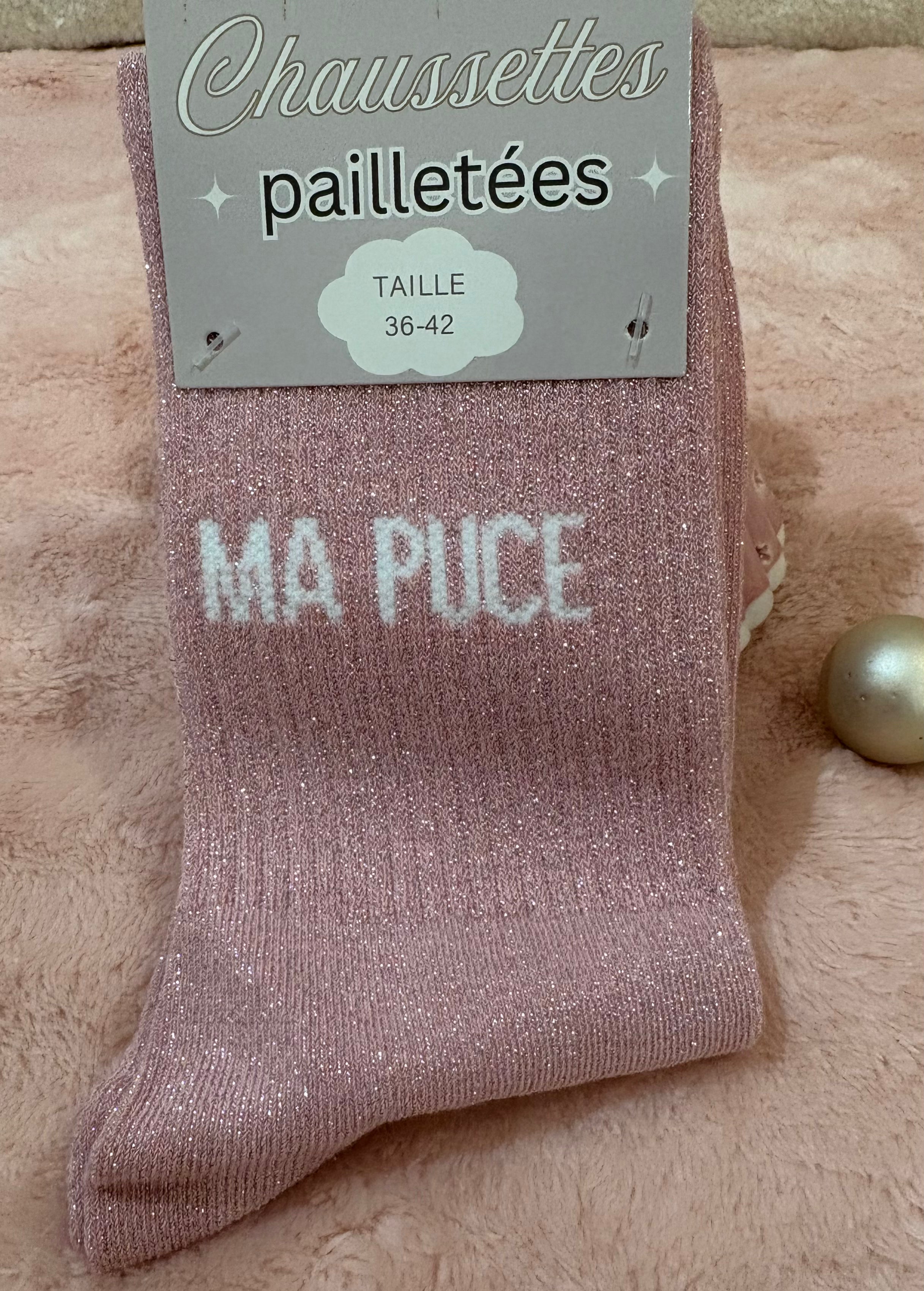 CHAUSSEETTES A PAILLETTES "MA PUCE"