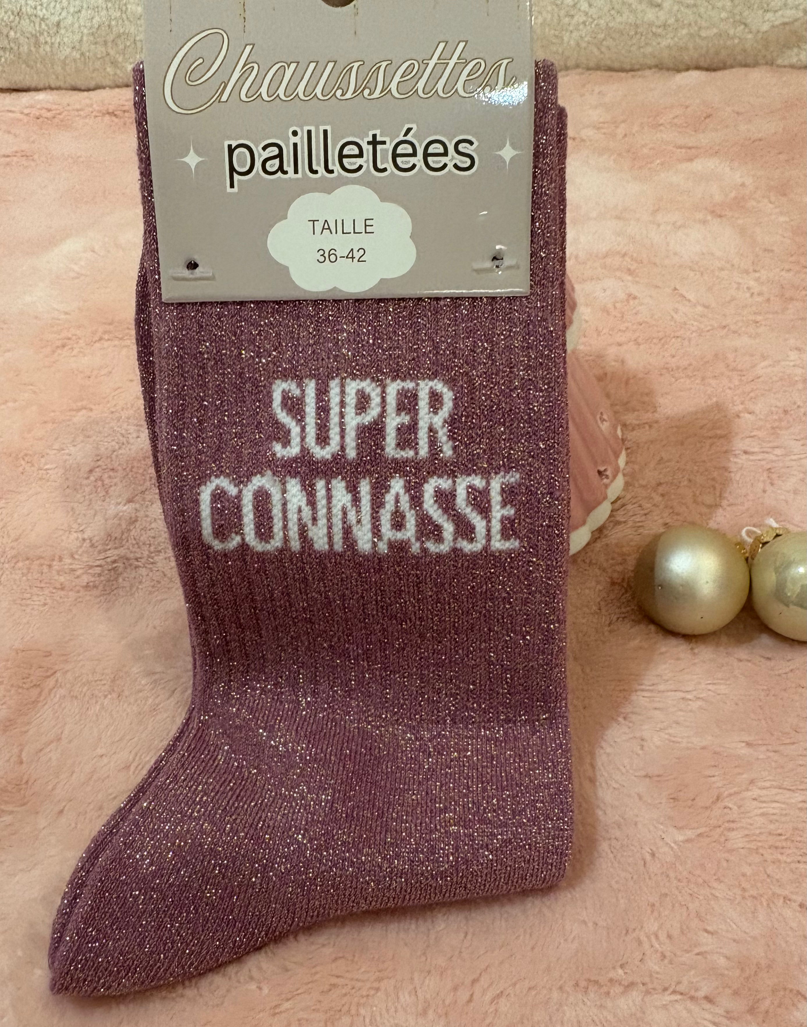 CHAUSSETTES A PAILLETTES "SUPER CONNASSE"