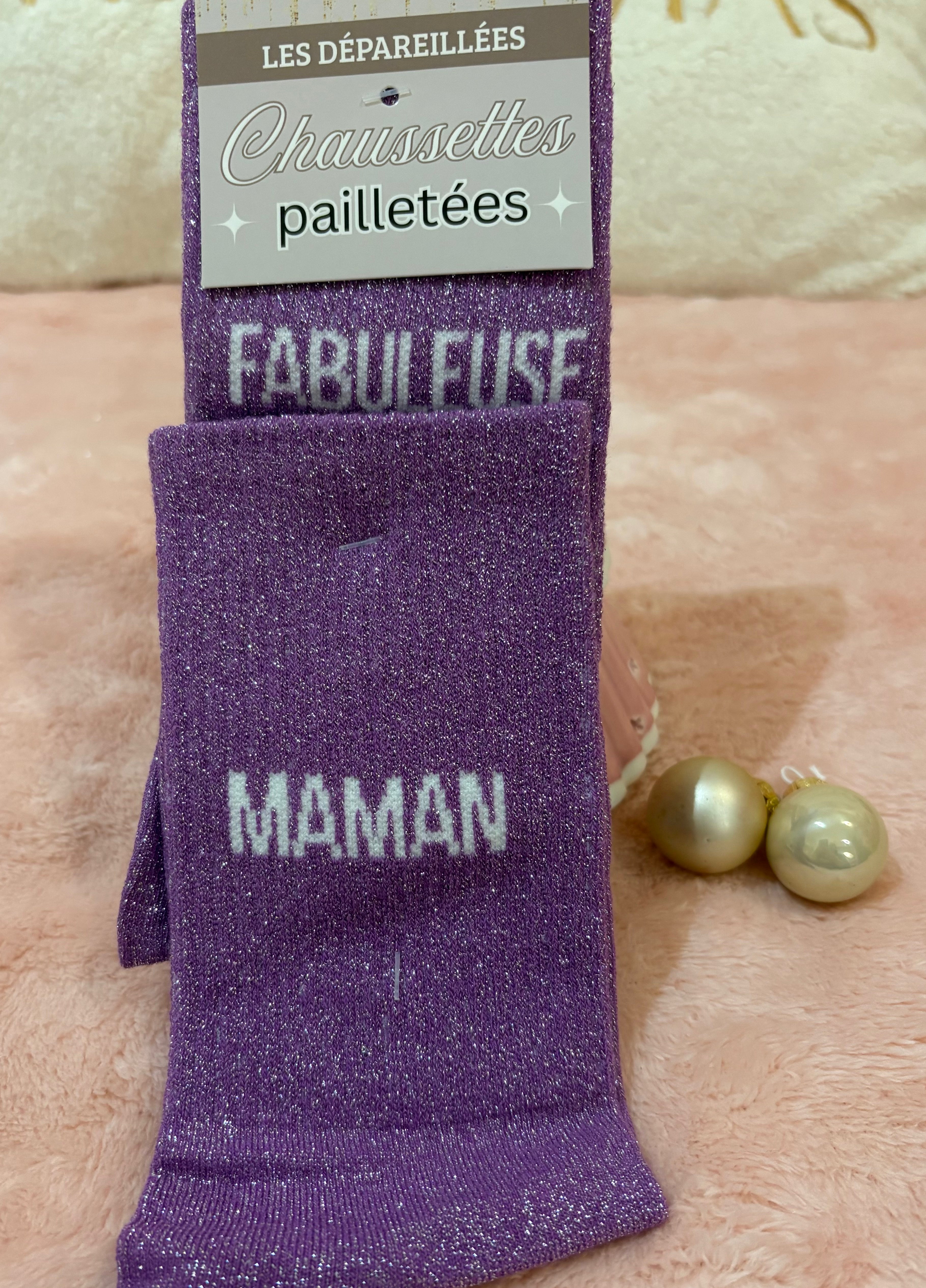 CHAUSSETTES A PAILLETTES "FABULEUSE/MAMAN"