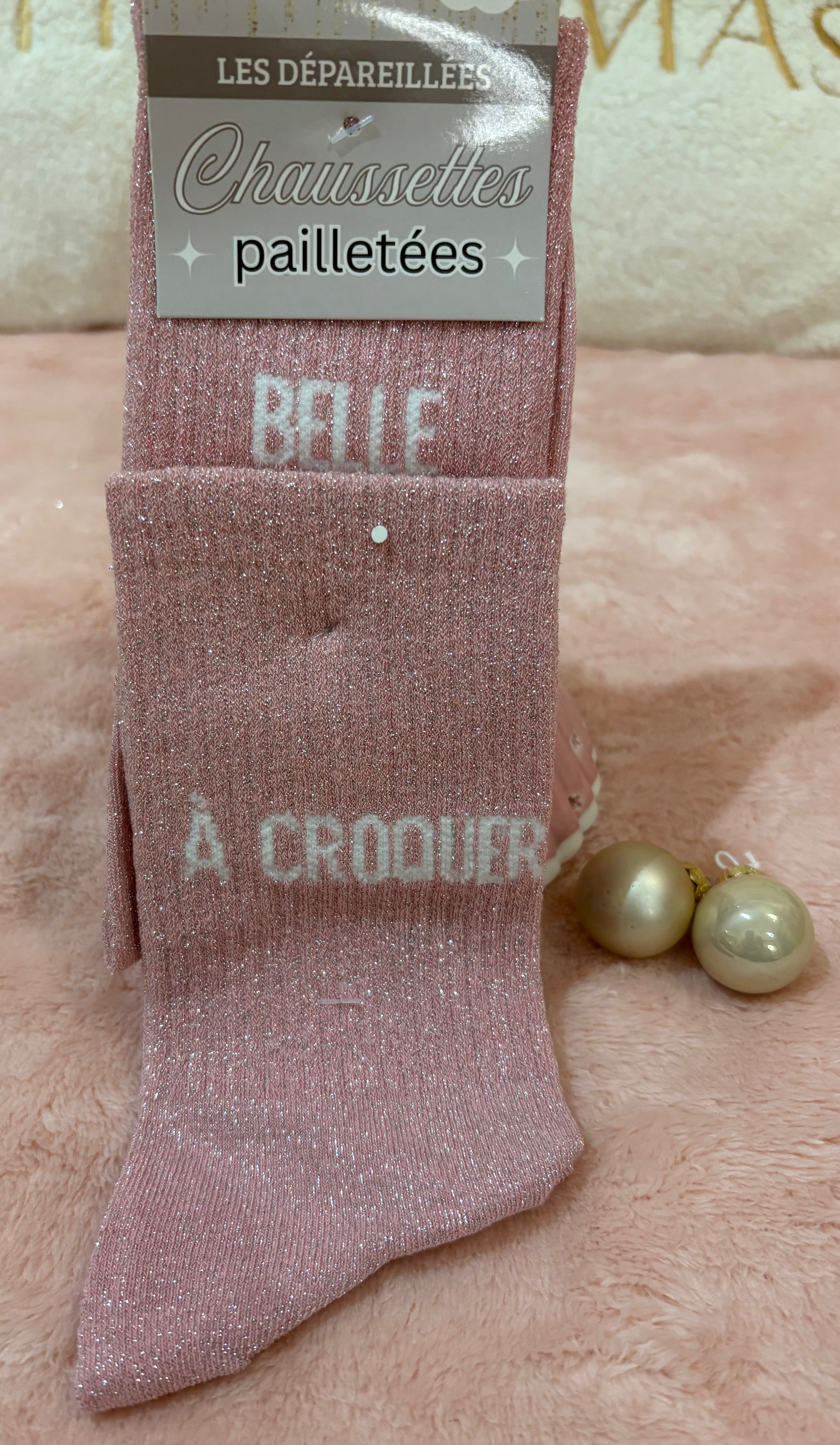 CHAUSSETTES A PAILLETTES "BELLE/A CROQUER"
