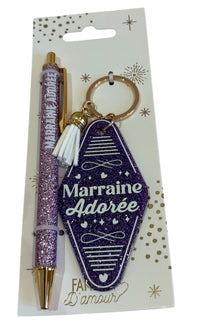 Coffret stylo et porte clefs à paillettes : 