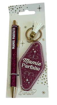 Coffret cadeau - stylo & porte clefs à paillettes 