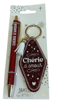 Coffret cadeau - stylo & porte clefs à paillettes 