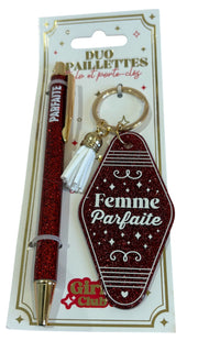 Coffret cadeau - stylo & porte clefs à paillettes 